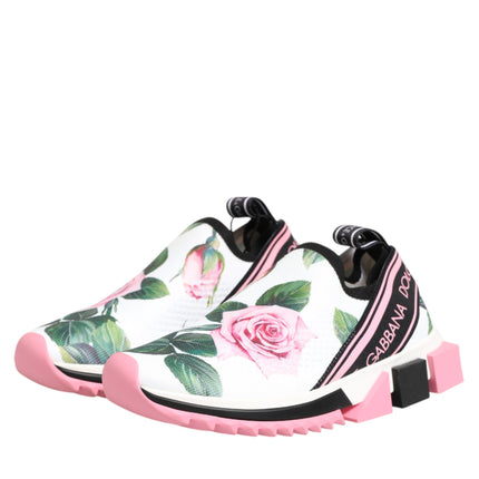 Dolce & Gabbana White Rose Print Sorrento Sneakers Shoes