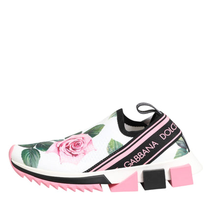Dolce & Gabbana White Rose Print Sorrento Sneakers Shoes