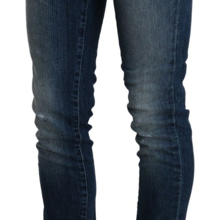 Acht Cotton Blue Washed Low Waist Skinny Cropped Jeans