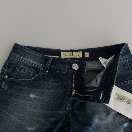Acht Cotton Blue Washed Low Waist Skinny Cropped Jeans