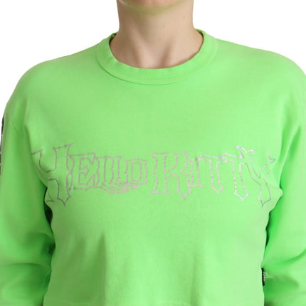 GCDS Mint Green Printed Long Sleeves Cropped Top Sweater
