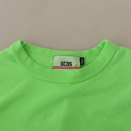 GCDS Mint Green Printed Long Sleeves Cropped Top Sweater
