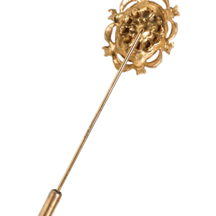 Dolce & Gabbana Gold Tone Green Stone Antique Men Accessory Brooch Pin