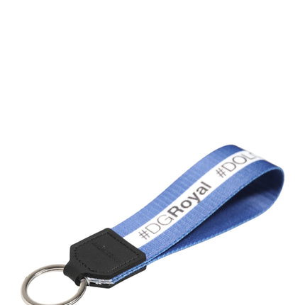 Dolce & Gabbana White Blue Logo Polyester PVC Holder Keychain Keyring