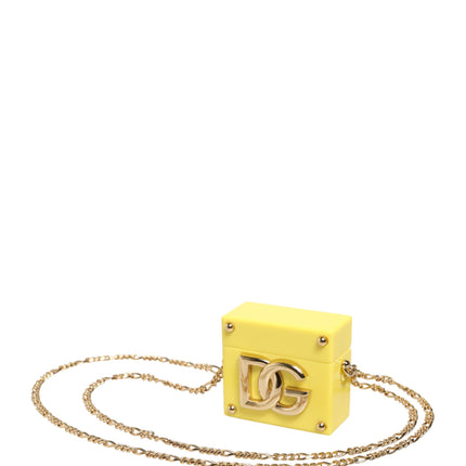 Dolce & Gabbana Yellow DG Logo Plaque Cover Gold Chain Airpods Case
