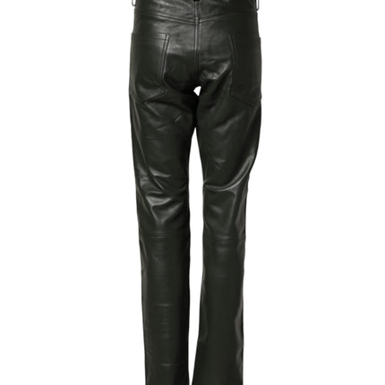 Dsquared² Black Full Grain Leather Mid Waist Trouser Pants