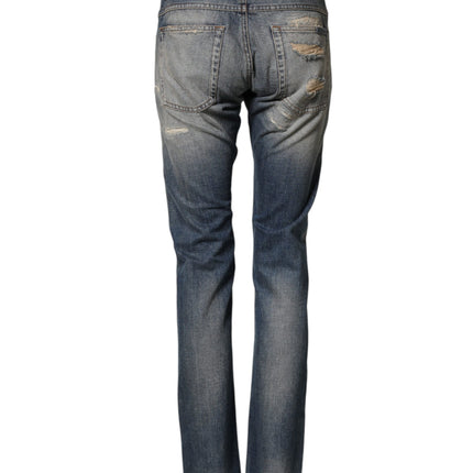 Dolce & Gabbana Blue Tattered Men Skinny Denim Trouser Jeans