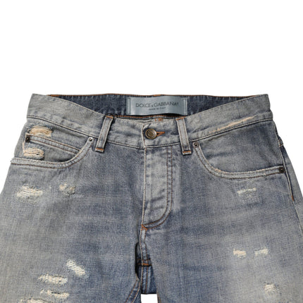 Dolce & Gabbana Blue Tattered Men Skinny Denim Trouser Jeans