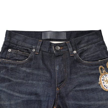 Dolce & Gabbana Dark Blue Watch GOLD Men Skinny Denim Jeans