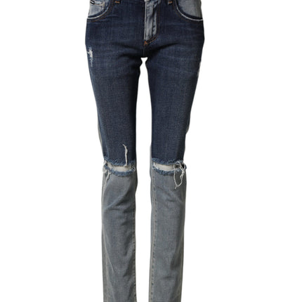 Dolce & Gabbana Blue Two Tone Cotton Men Skinny Denim Jeans