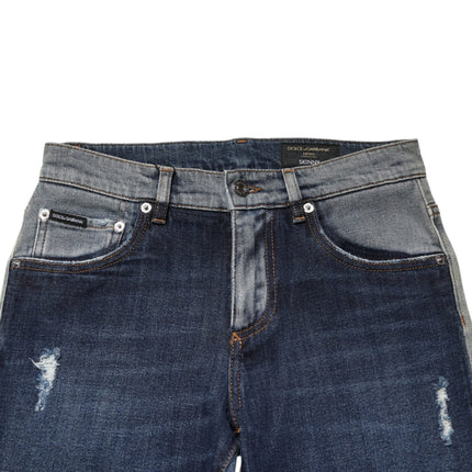 Dolce & Gabbana Blue Two Tone Cotton Men Skinny Denim Jeans