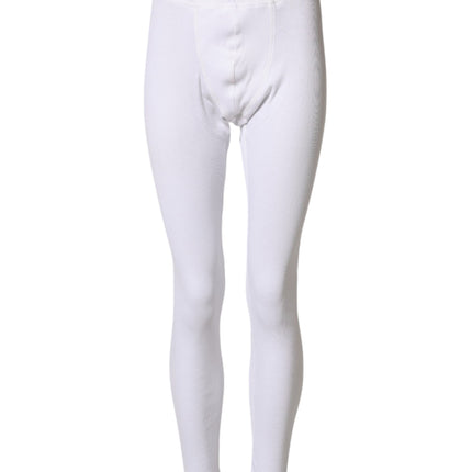 Dolce & Gabbana White Cotton Mid Waist Tights Leggings Pants