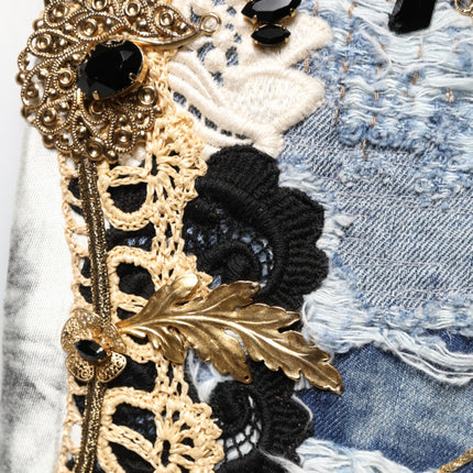 Dolce & Gabbana Blue Ripped Embellished Cotton Denim Jeans