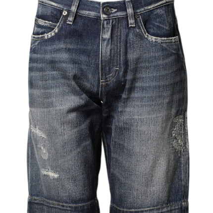 Dolce & Gabbana Blue Cotton Distressed Denim Bermuda Shorts