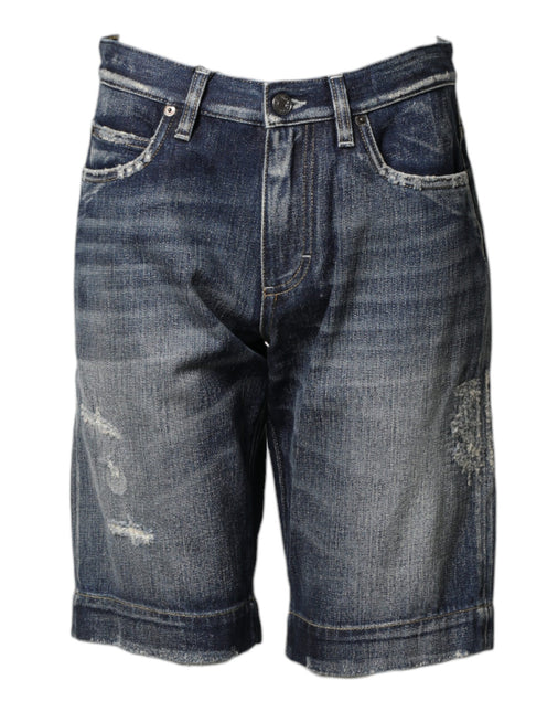 Dolce & Gabbana Blue Cotton Distressed Denim Bermuda Shorts Dolce & Gabbana