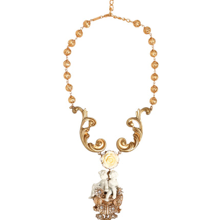 Dolce & Gabbana Gold Ceramic Crystal Cherub Baroque Pendant Necklace