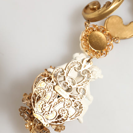 Dolce & Gabbana Gold Ceramic Crystal Cherub Baroque Pendant Necklace