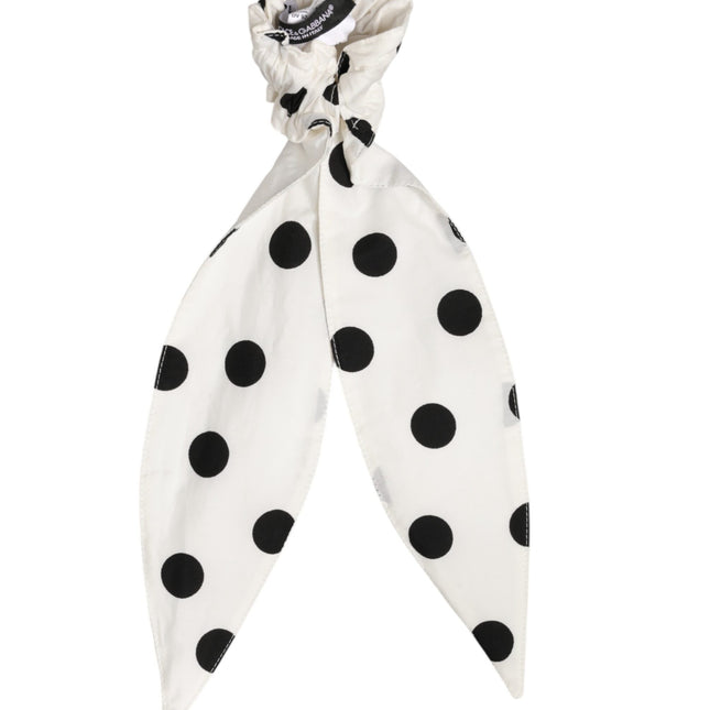 Dolce & Gabbana Scrunchie White Cotton Polka Dot Scarf Tie Accessory Hair