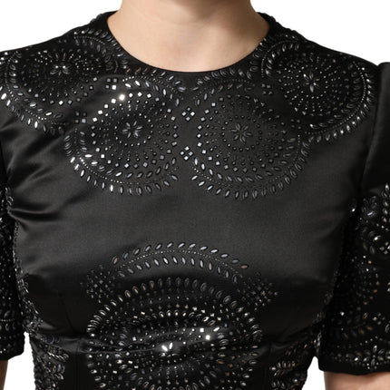 Dolce & Gabbana Black Embellished Short Sleeve Sheath Dress