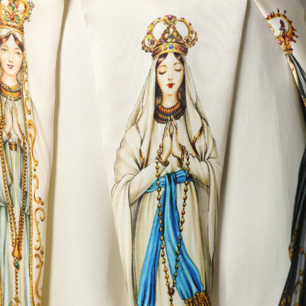 Dolce & Gabbana Beige Madonne Print Silk Short Sleeve Dress