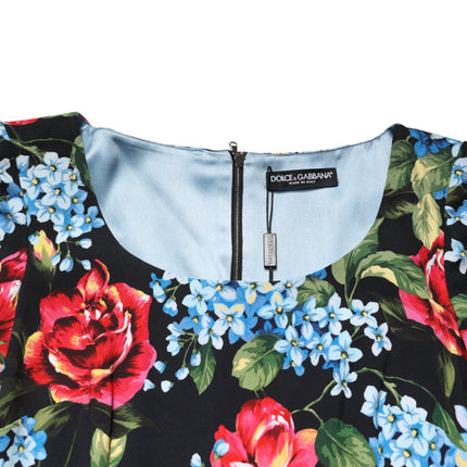 Dolce & Gabbana Black Floral Print Viscose Sheath Midi Dress