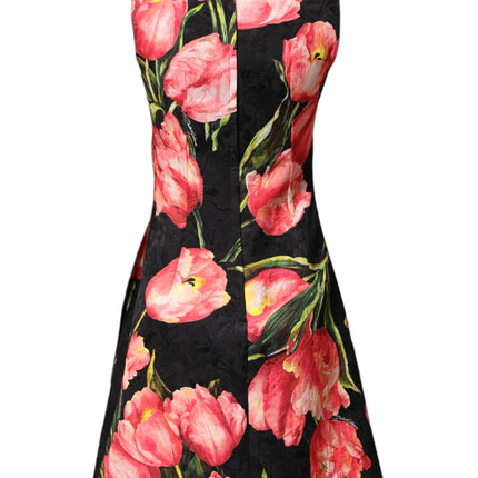 Dolce & Gabbana Black Floral Print Viscose A-line Mini  Dress
