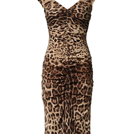 Dolce & Gabbana Brown Leopard Sleeveless Sheath Midi Dress