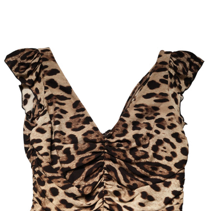 Dolce & Gabbana Brown Leopard Sleeveless Sheath Midi Dress