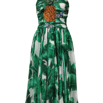 Dolce & Gabbana Green Pineapple Embellished BananaLeaf Dress