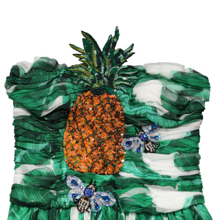 Dolce & Gabbana Green Pineapple Embellished BananaLeaf Dress