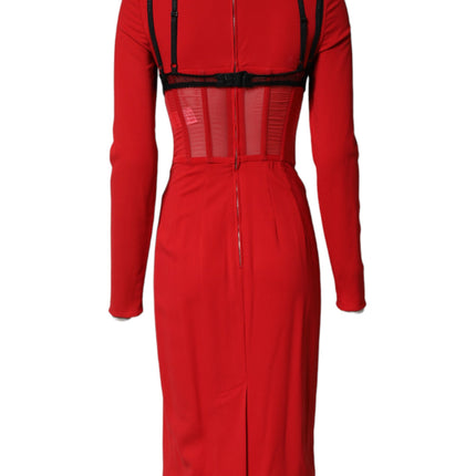 Dolce & Gabbana Black Red Contrasting Bra Cady Midi Dress