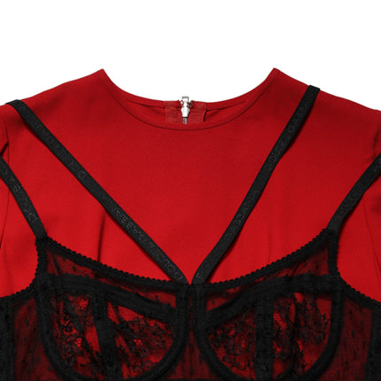 Dolce & Gabbana Black Red Contrasting Bra Cady Midi Dress