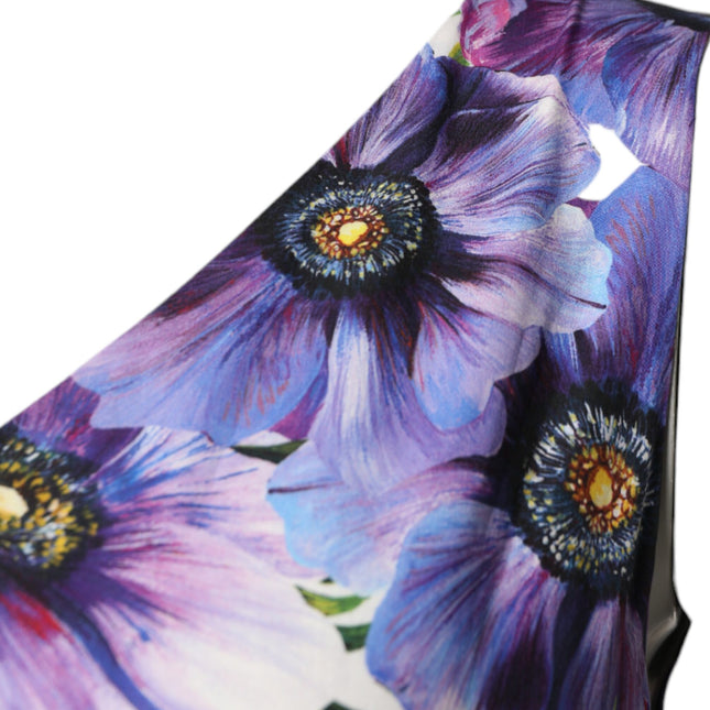 Dolce & Gabbana Purple Anemone Print Pleated Midi Dress