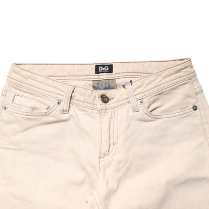 Dolce & Gabbana Beige Low Waist Cotton Slim Fit Denim Trousers Jeans