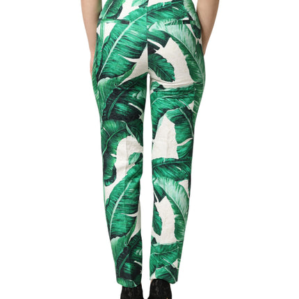 Dolce & Gabbana White Green Leaf High Waist Trousers Pants