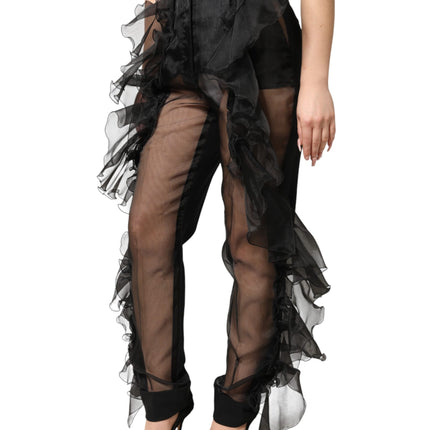 Dolce & Gabbana Black High Waist Tulle Wool Trouser Pants