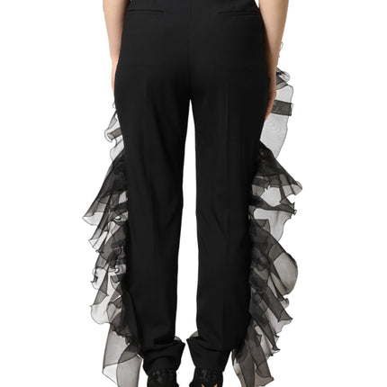 Dolce & Gabbana Black High Waist Tulle Wool Trouser Pants