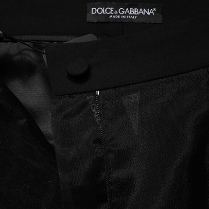 Dolce & Gabbana Black High Waist Tulle Wool Trouser Pants