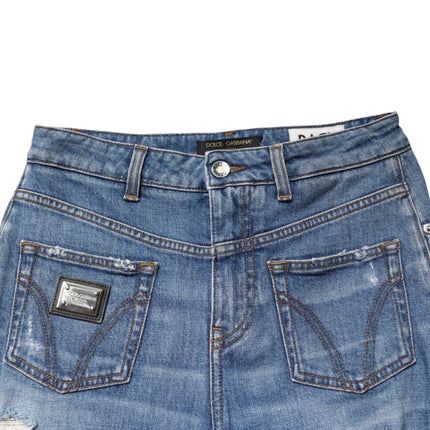 Dolce & Gabbana Blue Distressed Washed Cotton Denim Jeans