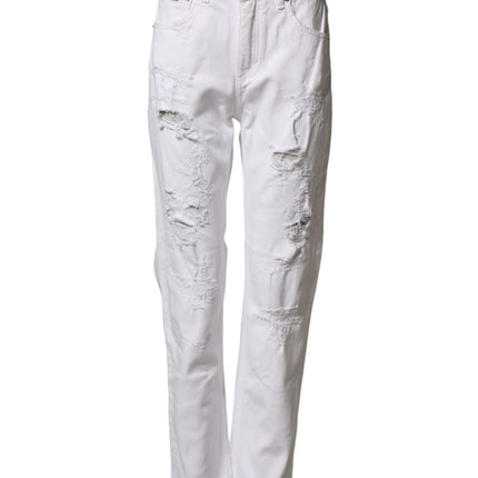 Dolce & Gabbana White Distressed Cotton BOYFRIEND Denim Jeans