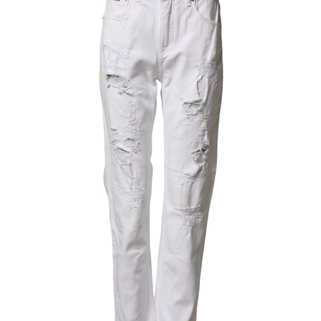 Dolce & Gabbana White Distressed Cotton BOYFRIEND Denim Jeans