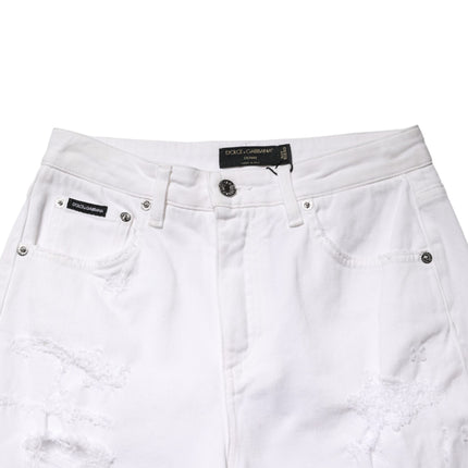 Dolce & Gabbana White Distressed Cotton BOYFRIEND Denim Jeans