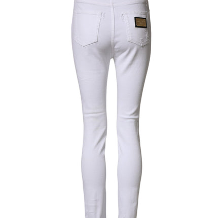 Dolce & Gabbana White Distressed High Waist Denim Jeans