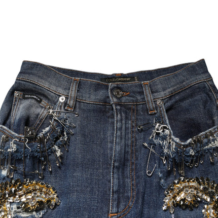 Dolce & Gabbana Blue Cotton Rhinestone Embellish Denim Jeans