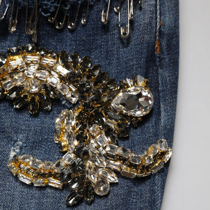 Dolce & Gabbana Blue Cotton Rhinestone Embellish Denim Jeans