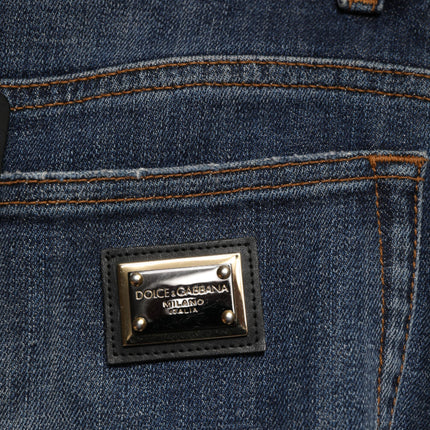 Dolce & Gabbana Blue Cotton Rhinestone Embellish Denim Jeans