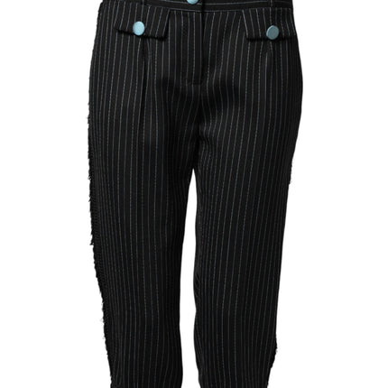 Dolce & Gabbana Black Wool Stripes Cropped Trouser Pants
