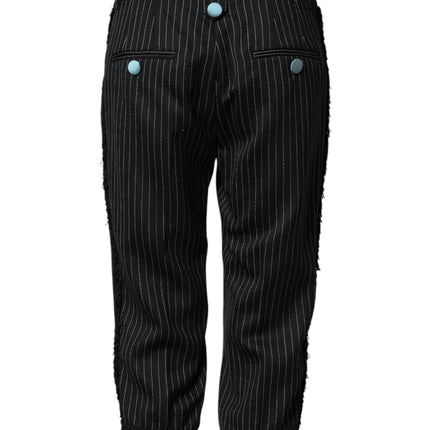 Dolce & Gabbana Black Wool Stripes Cropped Trouser Pants