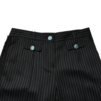 Dolce & Gabbana Black Wool Stripes Cropped Trouser Pants