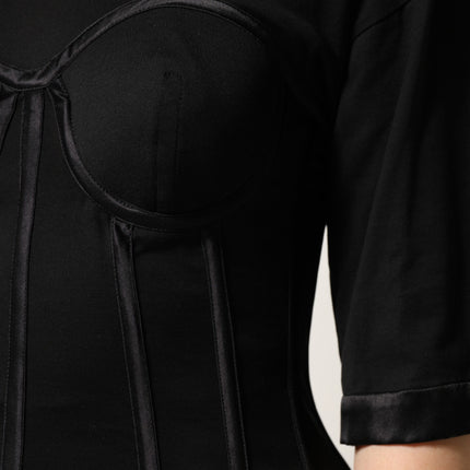 Dolce & Gabbana Black Cotton Bustier Corset Short Sleeves T-shirt